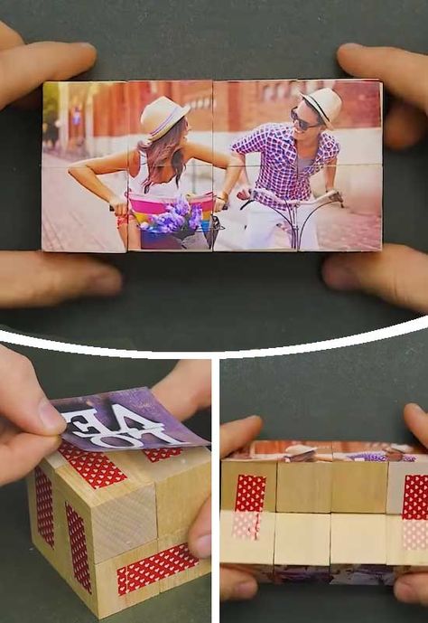 DIY Christmas Gift Ideas for Boyfriend - DIY Cuteness Diy Wooden Cube For Photos, Photo Diy Gifts Boyfriend, Photo Cubes Diy Wooden Blocks, Photo Blocks Diy Wood, Gift Ideas For Boyfriend Creative, Christmas Gift Basket For Boyfriend, Creative Photo Gift Ideas, Photo Gift Ideas For Boyfriend, Folding Photo Cube