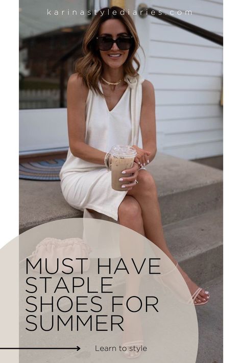 Visit here to check out Staple Summer Shoes you Need in Your Closet on Karina Style Diaries! If you are looking for staple shoes for women, then this is the blog post for you! Get inspired to try out this strappy heels outfit for summer. You will love these staple summer shoes this blog post has to offer as well. Be sure to try out these dressy slide shoes. There is nothing better than having these staple shoes in your closet this summer Staple Shoes For Women, Strappy Heels Outfit, Chic Shoes Flat, Types Of Sandals, Karina Style, Casual Shoes Women Sneakers, Staple Shoes, Dressy Flats, Outfit For Summer