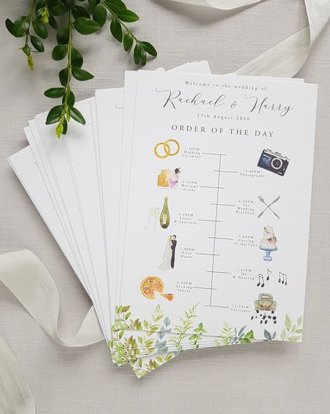 Wedding Beauty Timeline, Wedding Illustration Card, Order Of The Day Wedding, Fabric Banners, Wedding Timeline Template, Digital Invitations Wedding, Portugal Wedding, Wedding Order, Wedding Day Timeline