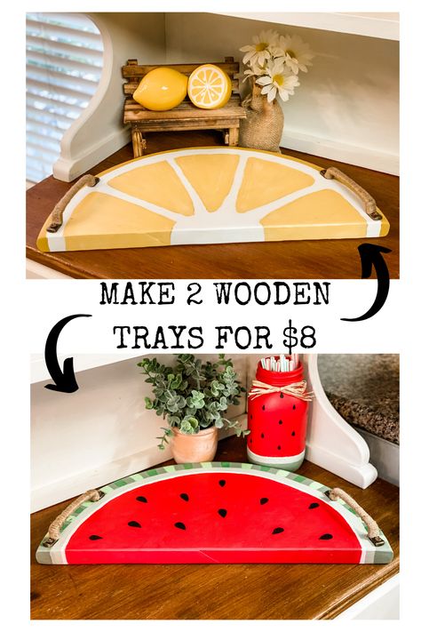 Best Selling Diy Projects, Lemon Wood Decor, Watermelon Home Decor, Summer Signs Diy, Wood Summer Crafts, Summer Craft Decor, Fun Summer Diy Projects, Diy Serving Tray Ideas Wood, Diy Summer Craft Ideas For Adults