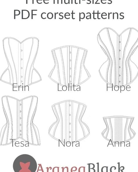 Lineup of my free corset patterns! Free Corset Pattern, Corset Patterns, Diy Corset, Corset Sewing Pattern, Corset Pattern, Diy Sewing Clothes, Pattern Drafting, Clothes Sewing Patterns, Sewing Lessons