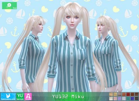 NewSea: YU 132 Miku free hairstyle Sims 4 Miku Hair, Hatsune Miku Hair, Miku Hair, Sims 4 Cc Hairstyles, Free Hairstyle, Sims 4 Download, Sims 4 Downloads, Women Issues, Cc Sims