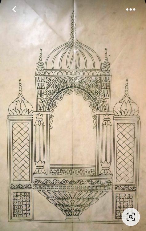 Mughal Architecture Motifs Design, Mughal Architecture Sketches, Architectural Embroidery, Mughal Art Paintings, Mughal Architecture, Persian Art Painting, Motif Art Deco, Art Worksheets, Outline Designs