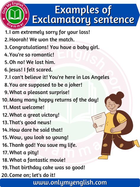 20 Examples of Exclamatory Sentence » OnlyMyEnglish Exclamatory Sentences, Types Of Sentences Worksheet, Kinds Of Sentences, School Life Quotes, Sentence Examples, Types Of Sentences, English Grammar Worksheets, Hanuman Images, Sorry For Your Loss