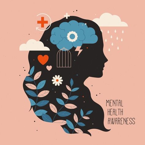 Mental health awareness concept | Premium Vector #Freepik #vector #design #world #health #human Green Ribbon Awareness, Mental Health Artwork, Quotes Mind, Mental Health Advocacy, Mental Health Posters, Awareness Poster, Pink Nature, World Health Day, Mental Health Day