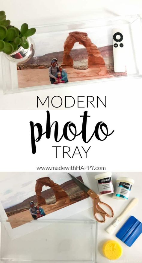 Modern DIY Photo Tray | Personalized Photo Gifts | Modern Acrylic Tray | Photoshop Elements | www.madewithhappy.com Free Jewelry Making Projects, Ceramic Serving Tray, Photo Tray, Easy Diy Costumes, Diy Headboards, Crafts Decor, Photo Backdrops, Diy Chandelier, Diy Christmas Decorations Easy