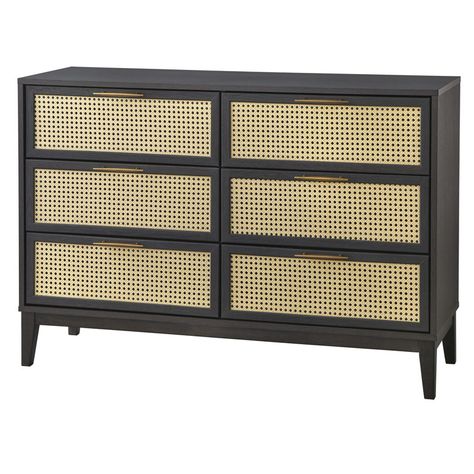 Beachcrest Home Vickey 6 - Drawer Dresser | Wayfair Black Rattan Dresser, Dresser Overstock, Rattan Dresser, Bedroom Organization Storage, Double Dresser, Bedroom Furniture Dresser, 6 Drawer Dresser, Bedroom Dressers, Metal Drawers