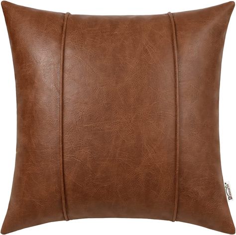 Amazon.com: Brawarm Brown Throw Pillow Cover, Brown Faux Leather Pillow Covers 22 X 22 Inches, Hand Stitched Faux Leather with Piping, Decorative Throw Pillow Covers for Living Room Garden : Home & Kitchen Leather Throw Pillow, Faux Leather Pillow, Sofa Bed Living Room, Bed Living Room, Leather Throw Pillows, Pillow For Couch, Room Garden, Garden Pillows, Leather Pillow