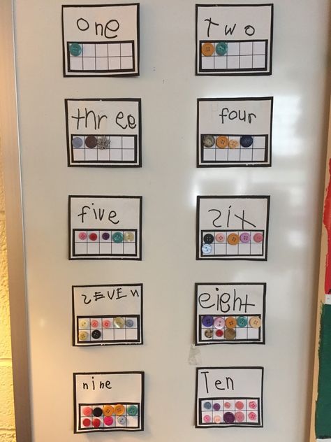 I don't buy things like color, number or letter charts from teacher stores because the kids make them so much more beautiful! I don't have c... 10 Frames On Wall, Reception Maths, Maths Working Wall, Maths Eyfs, Maths Display, Math Wall, Working Wall, Reggio Inspired Classrooms, Eyfs Classroom