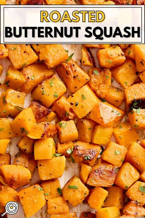 Roasted Butternut Squash is the perfect fall side dish! It's budget-friendly, easy to make, and only uses a few pantry staples. Healthy Roasted Butternut Squash, Roasted Butternut Squash Side Dish, Best Butternut Squash Recipes Roasted, Sweet Roasted Butternut Squash, Spices For Butternut Squash, How Long To Roast Butternut Squash, Utter It Squash Recipes, Fresh Butternut Squash Recipes, Butternut Squash And Potato Recipes