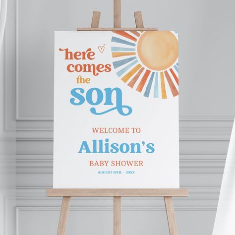 Here Comes the Sun Welcome Sign Template Baby Shower, Printable Baby Shower Sign, Here Comes the Son Welcome Board, Instant Download, #BBS26 by EverBlueCreations on Etsy Boho Sunshine, Here Comes The Son, Sunshine Baby Shower, Shower Welcome Sign, Baby Shower Welcome Sign, Here Comes, Welcome Sign, Baby Shower, Shower