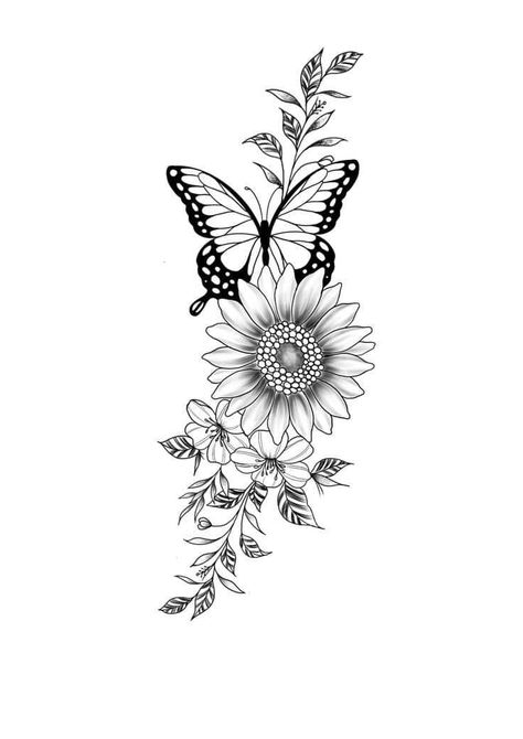 Sunflowers And Butterfly Tattoo, Sunflower And Butterfly Tattoo Forearm, Butterfly And Sunflower Tattoo Designs, Sunflower Butterfly Tattoo Design, Butterfly With Vines Tattoo, Sunflower And Butterflies Tattoo, Forearm Tattoo Women Butterflies, Sunflower Forearm Tattoo Women, Sunflower Tattoo Forearm