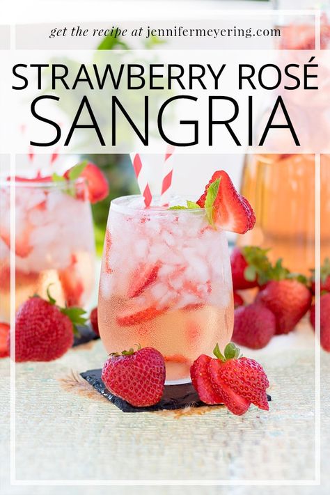 Pink Sangria Recipes, Sangria With Rose Wine, Valentine’s Day Sangria, Champagne Sangria Recipe, Rose Spritzer Recipe, Strawberry Sangria Recipes, Strawberry Social Ideas, Rose Sangria Recipes Easy, Sangria Recipes Rose