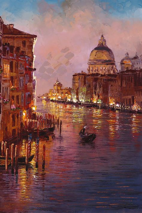 Popular Paintings Artists, Venice Impressionist Painting, Iconic Paintings Art, Venice Art Painting, Paintings Of Venice, Unique Oil Paintings, Painting Inspiration Aesthetic, Majestic Paintings, Landmark Paintings