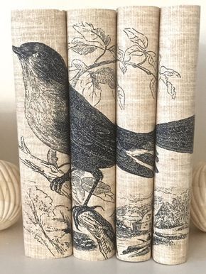 Linen Wrapped Books by sheholdsdearly.com Old Book Crafts, Books Decor, Book Cover Diy, Smart Tiles, Bookcase Decor, Custom Book Covers, Bird Book, Decorative Books, Custom Book