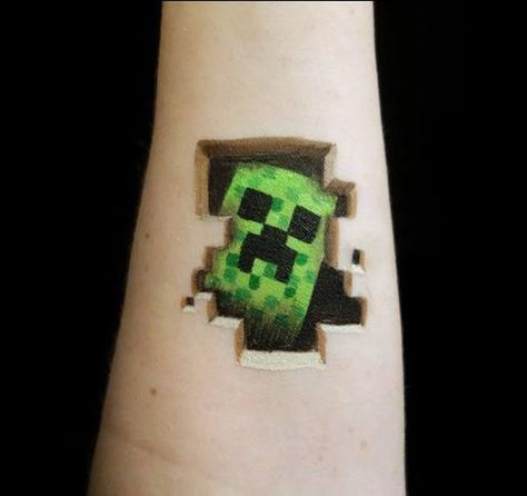 22 Minecraft Tattoos - The Body is a Canvas #Minecraft #tattoos #tattooideas Minecraft Tattoo, Minecraft Face, Mime Face Paint, Face Painting For Boys, Cheek Art, Arm Painting, Face Painting Easy, Creepy Tattoos, Boy Face