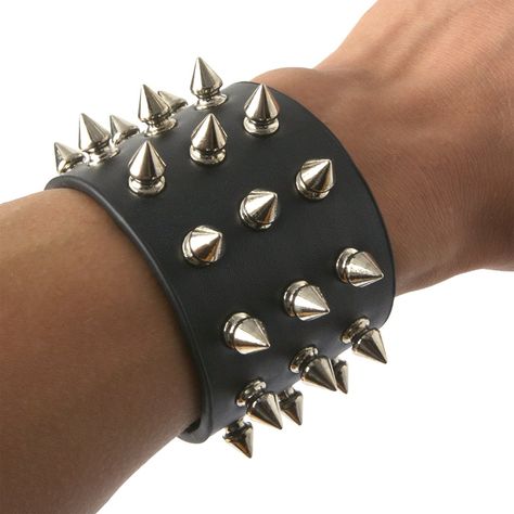 Amazon.com: HZMAN Unisex Black Metal Spike Studded Punk Rock Biker Wide Strap Leather Bracelet: Jewelry Black Metal Fashion, Spikes Fashion, Motorcycle Chain Bracelet, Biker Accessories, Black Leather Cuff Bracelet, Biker Chain, Spike Bracelet, Metal Spikes, Punk Accessories