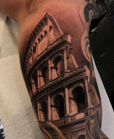 Colosseum Tattoo Design, Coliseum Tattoo, Colosseum Tattoo, Small Travel Tattoos, Building Tattoo, Greek God Tattoo, Gladiator Tattoo, Spartan Tattoo, Travel Tattoos