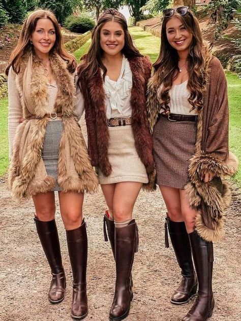 Brown Boots Outfit, British Country Style, Country Chic Outfits, Fairfax And Favor, Brown Knee High Boots, Cowgirl Aesthetic, Country Fashion, Skirts With Boots, Knee High Leather Boots