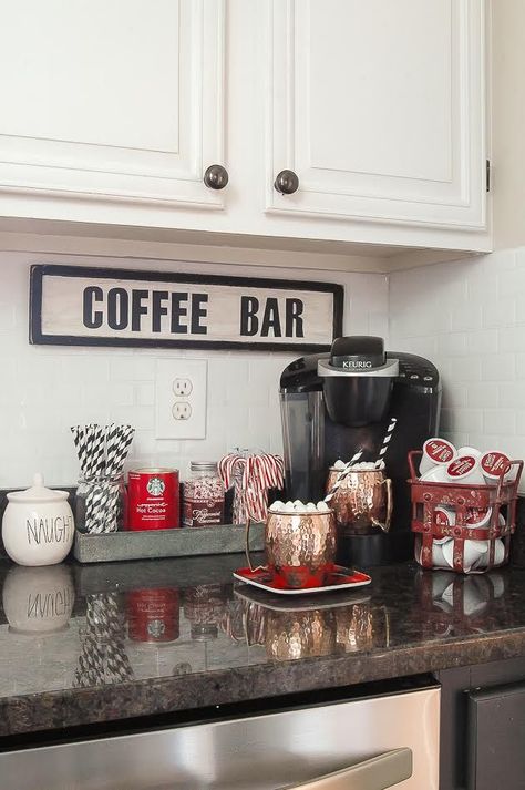 A GORGEOUS home tour full of classic Christmas decor. www.littlehouseoffour.com Bar Station, Classic Christmas Decorations, Apartment Decoration, College Apartment Decor, College Apartment, Coffee Station, First Apartment, Cool Ideas, Retro Home Decor