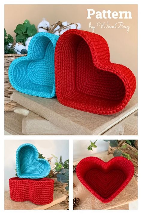 Heart Shaped Baskets Crochet Pattern Cute Basket Crochet Pattern, Crochet Heart Basket Pattern, Crochet Heart Bowl Pattern, Heart Box Crochet, Crochet Dome Shape, Crochet Heart Box Free Pattern, Crochet Heart Basket Free Pattern, Crochet Heart Cake, Crochet Heart Basket