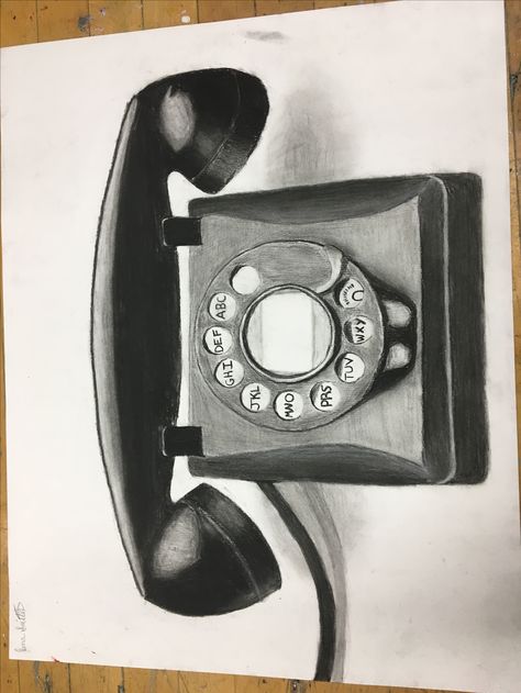 Charcoal drawing Phone Drawing, Drawing Charcoal, Sketchbook Ideas, Desk Phone, Charcoal Drawing, Corded Phone, Landline Phone, Sketch Book, Electronic Products