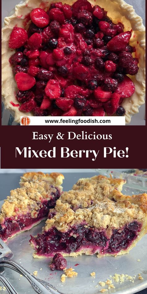 Berry Pie With Streusel Topping, Four Berry Pie, Canned Berry Pie Filling Dessert Recipes, Triple Berry Pie From Frozen Berries, Triple Berry Crumble Pie, Pie Recipes Berry, Mountain Berry Pie, Marion Berry Pie, Fresh Berry Pie Recipe