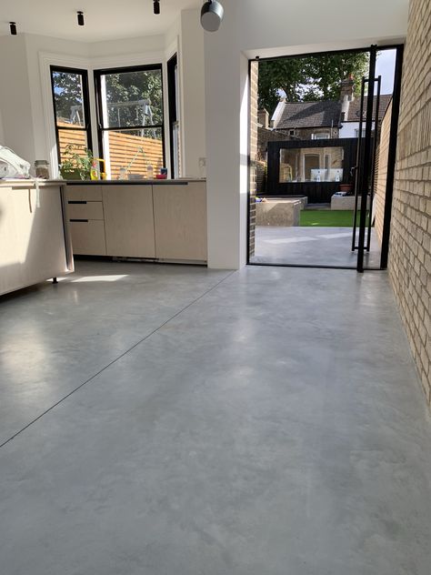 Ashe white N17 Cement Floors In House, Concrete Floors Living Room, Concrete Kitchen Floor, Cement Flooring, Brick Wall Decor, Industrial Style Interior, Acid Stained Concrete, Painted Concrete Floors, Barn Kitchen