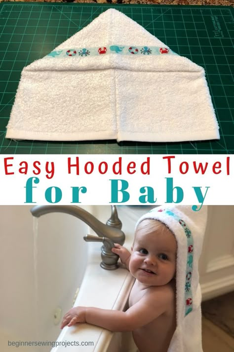 Hooded Towel Tutorial, Easy Sewing Projects For Beginners, Baby Hooded Towel, Diy Towels, Baby Bath Towel, Sewing For Baby, Hooded Bath Towels, Diy Bebe, Beginner Sewing Projects