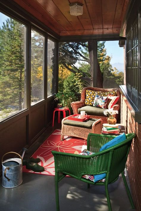 . Small Screened In Porch Entry, Screened In Porch Reading Nook, Tiny Screened In Porch, Small Screen Porch Ideas, Small Lake House Interior Cozy, Narrow Front Porch Ideas Entrance, Small Sun Porch, Small Screened Porch Ideas, Small Screened In Porch Decorating Ideas