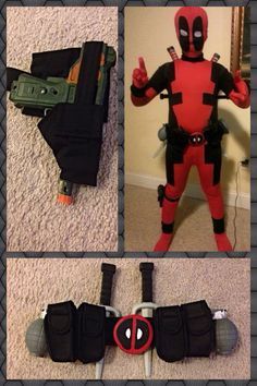 Deadpool Costume - diy utility belt from nylon belt material, elastic, Velcro, dollar cell phone holder and accessories. Very happy with costume. I also was lazy this year and ordered costume from http://www.herostime.com/Deadpool-Costumes-C6/Kids-Classic-Deadpool-Costume-KSC009.html Diy Deadpool Costume Kids, Kids Deadpool Costume, Diy Tactical, Deadpool Party, Pony Costume, Deadpool Costume, Chibi Marvel, Diy Costumes Kids