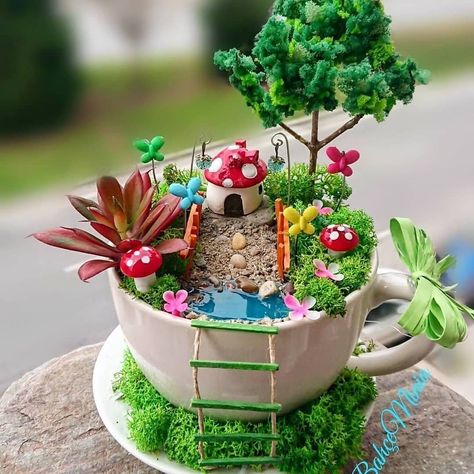 Image may contain: plant Garden Ideas Beginner, Painting Ideas Garden, Cozy Garden Ideas, Plant Pot Painting Ideas, Wedding Decorations Garden, Plant Pot Painting, Fairy Teacup Garden, Pot Painting Ideas, Tea Cups Diy