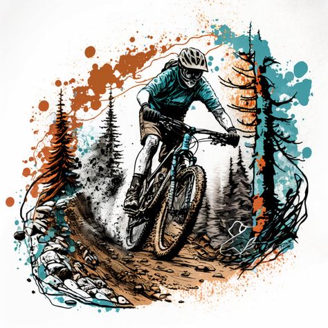 Mountain Bike Tattoo Ideas, Mountain Biking Drawing, Mountain Bike Painting, Mountain Biking Painting, Mountain Biking Illustration, Mtb Cartoon Art, Mountain Bike Illustration, Mountain Bike Tattoo, Burning Passion