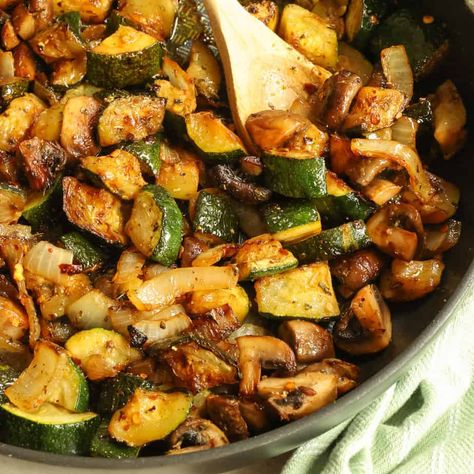 Sautéed Zucchini Zucchini Mushrooms And Onions, Sautéed Zucchini And Mushrooms, Zucchini And Onions Sauteed, Small Town Woman Recipes, Sauteed Zucchini Recipes, Vegetarian Main Meals, Sautéed Zucchini, Small Town Woman, Best Side Dish