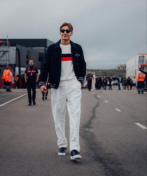 Tommy Hilfiger Jacket Outfits, Tommy Hilfiger Outfits Men, Paddock Fashion, Lewis Hamilton And George Russell, Tommy Hilfiger Outfits, Formula 1 Mercedes, Wallpaper F1, Everyday Outfits Summer, George Russel