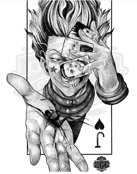 Hisoka Fanart, Hisoka Morrow, Hunter Tattoo, Yoshihiro Togashi, Manga Tattoo, Men Tattoos Arm Sleeve, Curiosity Killed The Cat, Joker Tattoo, Big Wall Art