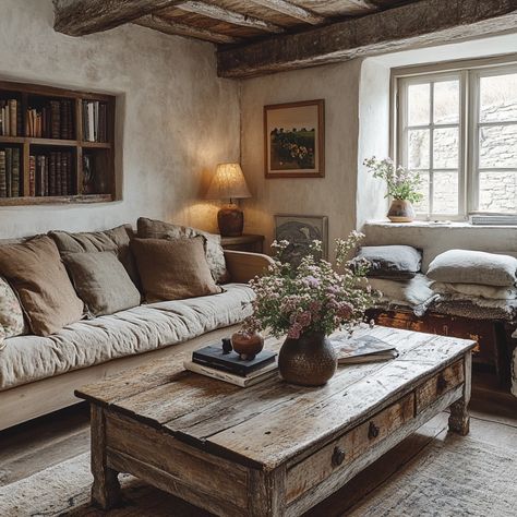 Crofters Cottage Interiors, Cottage Farmhouse Decor Living Room, Farm Cottage Interior, Cottage Interiors Cozy, Vintage English Cottage Interiors, Cosy Cottage Living Room, British Cottage Interior, Small Cottage Living Room, Eclectic Cottage Decor