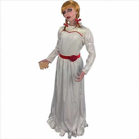 Trick Or Treat Studios The Conjuring Annabelle Adult Costume Annabelle Costume, Annabelle Halloween, The Conjuring Annabelle, Red Hair Ribbon, Blood Red Hair, Horror Movie Costumes, Movie Outfit, Happy Expression, Horror Doll