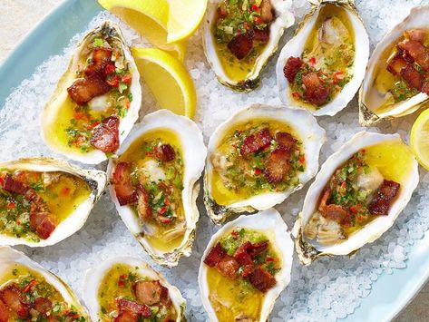 Oysters Casino — Allrecipes Oysters Casino, Kilpatrick Oysters Recipe, Poor Mans Oyster Rockefeller, Clams Casino, Oysters Rockefeller, 5 Ingredient Dinners, Turkey Recipes Thanksgiving, Food Science, Recipes Appetizers And Snacks