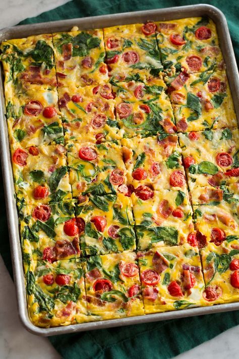 Easy Sheet Pan Eggs are oven baked eggs made with a variety of mix-ins of choice including cheese, meat, and vegetables. They're great for breakfast sandwiches and make ahead breakfast. Pre Cooked Breakfast Ideas, Muffin Pan Eggs Recipes, Sheet Pan Egg Recipes, Vegetable Egg Bake Casserole, Fluffy Sheet Pan Eggs, Egg White Sheet Pan Eggs, Sheet Pan Breakfast Casserole, Make Ahead Egg Sandwiches, Oven Eggs Sheet Pan