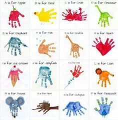 For Kenadi, Zelle, and future baby Handprint Animals, Hand Print Animals, Footprint Crafts, Alphabet Crafts, Footprint Art, Handprint Crafts, Daycare Crafts, Alphabet Book, Handprint Art