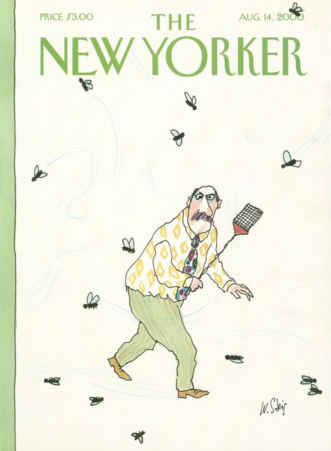 The New Yorker - Monday, August 14, 2000 - Issue # 3901 - Vol. 76 - N° 23 - Cover “The Fly Swatter” by William Steig William Steig, Magazines Cover, The New Yorker Magazine, New Yorker Magazine, Fly Swatter, Black And White Comics, Naive Illustration, New Yorker Covers, New Yorker Cartoons