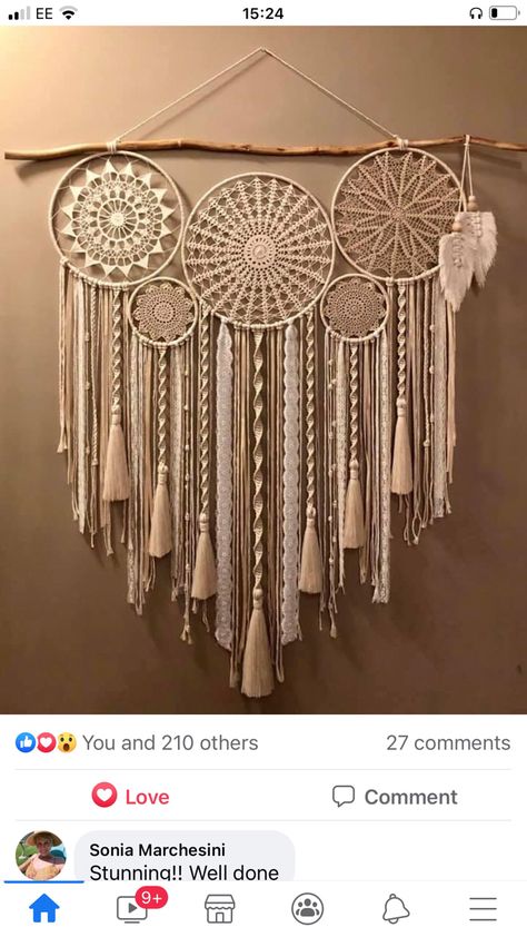 Crochet Lamp, Doily Art, Dream Catcher Patterns, Macrame Wall Hanger, Crochet Wall Art, Doilies Crafts, Crochet Dreamcatcher, Boho Crafts Diy, Rope Decor