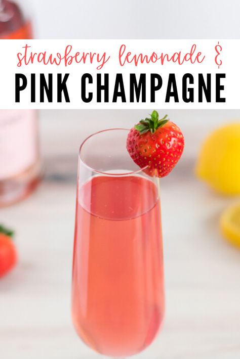 Strawberry Mimosa Recipe Champagne, Simple Champagne Punch, Strawberry Lemonade Mimosa, Bridal Shower Spiked Punch, Easy Mimosa Recipe Simple, Easy Champagne Drinks, Easy Champagne Punch, Champagne Punch Recipes Easy, Big Batch Mimosa Recipe