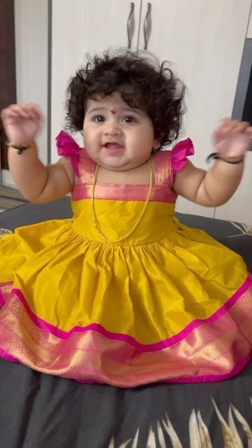 Pattu Langa For Baby Girl, Pattu Frocks For Baby Girl, Traditional Frocks For Kids, Baby Dresses Design, Baby Girl Traditional Dress Indian, Kids Pattu Frock Designs, Baby Traditional Dress Indian, Baby Girl Indian Dress, Baby Pattu Frocks Designs