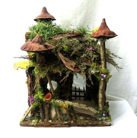 Forest Whimsy fairy house with little garden pots waiting for a fairy or gnome gardener fairy gardening #fairy #fairygarden #gardening Fairy Garden Cottage, Faerie House, Fairy Garden Containers, Indoor Fairy Gardens, Gnome Home, Fairy House Crafts, Fairy Homes, Fairy Village, Fairy House Diy