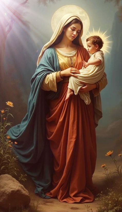 St Mary Mother Of God, Virgin Mary Painting, Mother Mary Pictures, Mother Mary Images, Mother Images, Jesus Christ Artwork, Mama Mary, Queen Of Heaven, Jesus And Mary Pictures