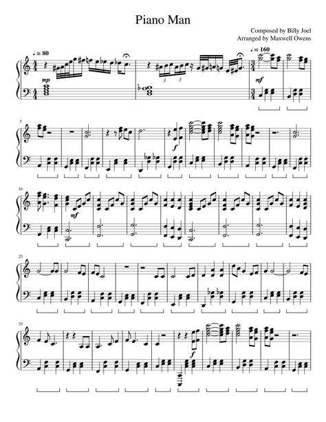 Piano Man Billy Joel, Free Sheet Music For Piano, Popular Piano Sheet Music, Violin Sheet, Sheet Music For Piano, Violin Sheet Music, Guitar Sheet Music, Piano Man, Piano Tutorial