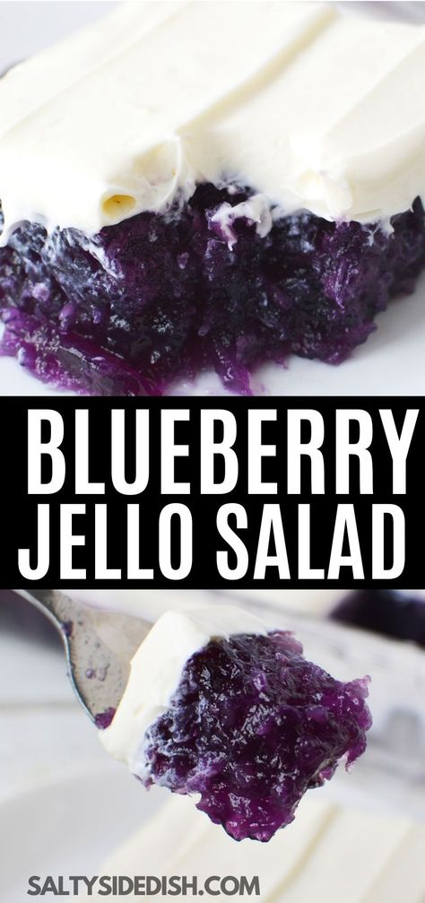 Blueberry Gelatin Dessert, Seven Up Salad Jello Recipe, Blueberry Jello Pie, Jello Deserts Recipes, Old Jello Recipes, Blueberry Cloud Jello Salad, Blueberry Fluff Salad Recipes, Blue Jello Recipes, Blueberry Jello Dessert