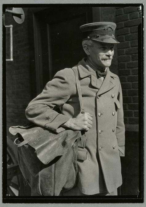 Mail Carrier, New York City (1900-1937)  Source:   Photographs concerning labor, housing and social conditions in the United States. / L. W. Hine. Lewis Hine, Going Postal, Mail Carrier, Glory Days, Vintage New York, New York Public Library, The Glory, Dieselpunk, The Good Old Days